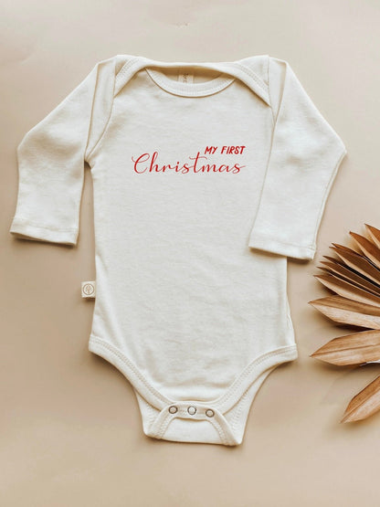 My First Christmas Organic Baby Bodysuit Long Sleeve