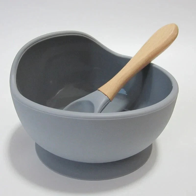 Baby Silicone Feeding Set with Wooden Spoon - # BAGE21110004
