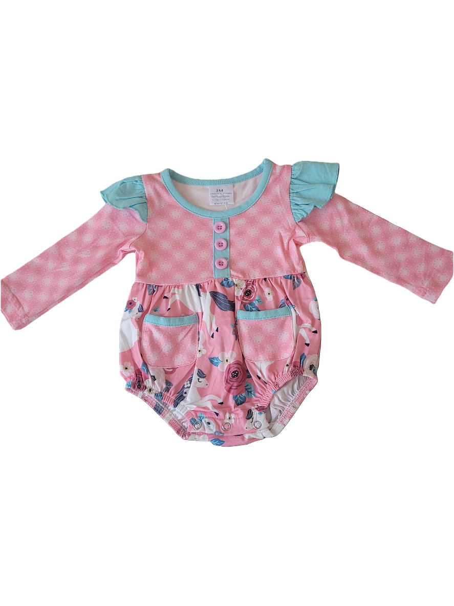 Girls  Checked and Floral Print Bubble Romper