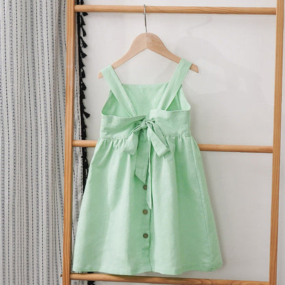 Children's Cotton And Linen Dress, Sleeveless Summer Style