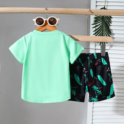 Cute Casual Sports Wind Beach Style Embroidery T-shirt Shorts Set