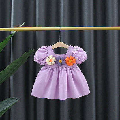 Girl's Square Collar Puff Sleeve Princess Dress