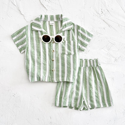Children's Striped Cool Breathable Short-sleeved Sports Shorts