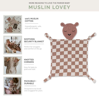 100% Muslin Lovey - Rosewood Checker