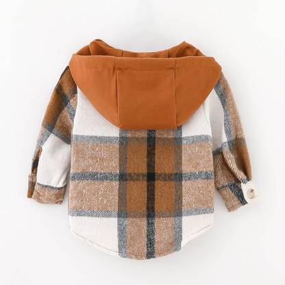 Hooded Brown & Gray Flannel Jacket - Child
