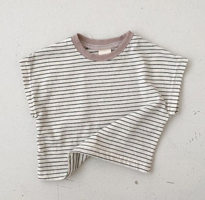 Korean Style Baby Casual Striped Short-sleeved T-shirt