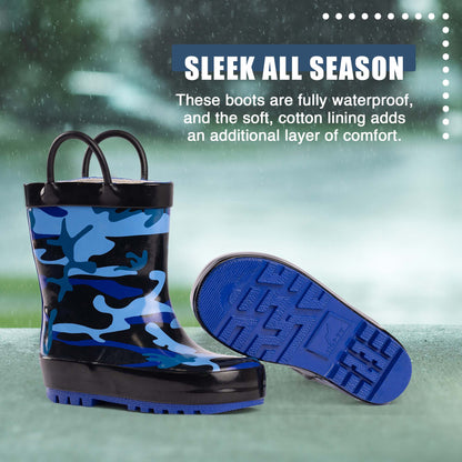 Norty Kids Rubber Printed Rain Boots 40148 Blue Black Camo: