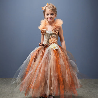 Girls' Flower Party Festival Princess Mesh Dress