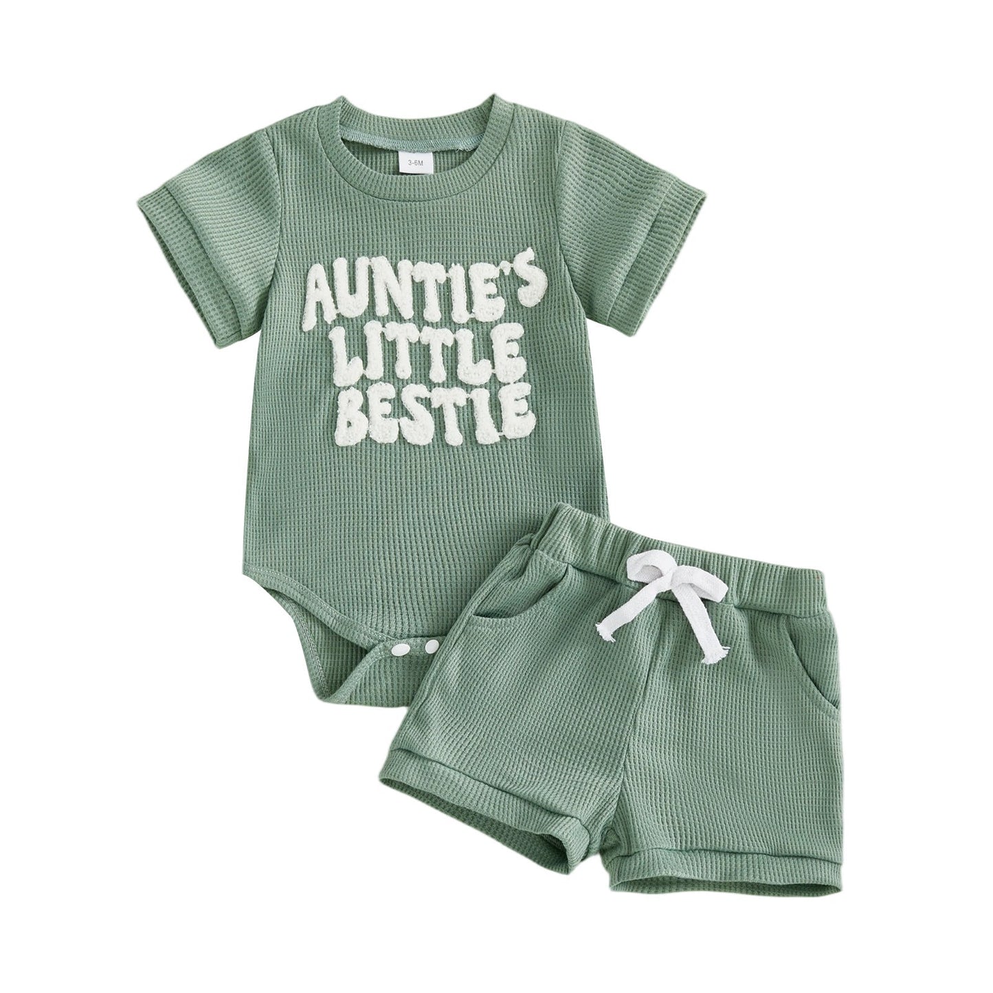 Baby Boy Romper Waffle-Weave Towel Embroidered Letter Top And Shorts