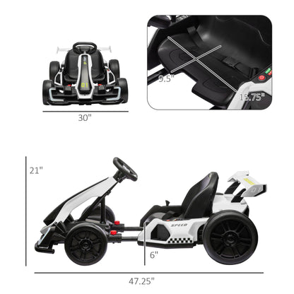 Aosom 24V 7.5 MPH Electric Go Kart with Adjustable Seat, Slow Start, White