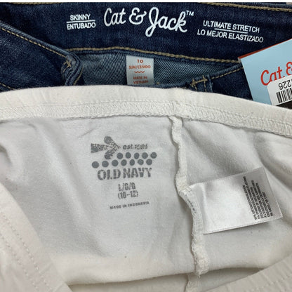 Lot of 2 Cat & Jack Old Navy Girls Large (10/12) white Leggings Denim Blue Jeans
