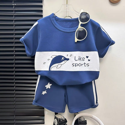 Children's Short Sleeve Striped Suit Girls Boys