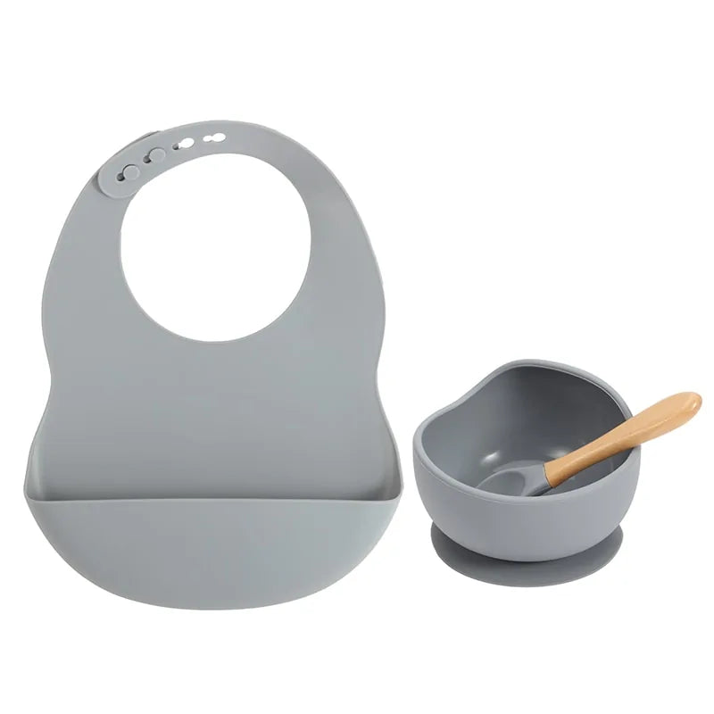 Colorful Silicone Feeding Set for Babies: Bib, Bowl, and Spoon