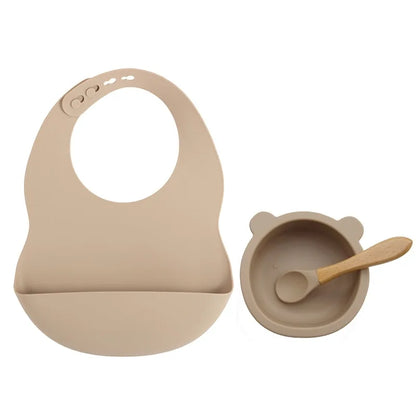 Colorful Silicone Feeding Set for Babies: Bib, Bowl, and Spoon