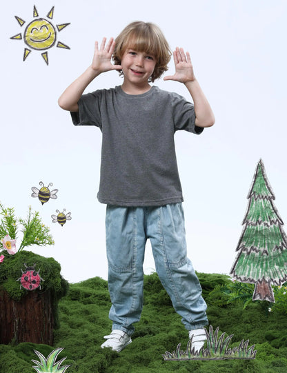 COSLAND Boys' 100% Cotton Heavyweight Short Sleeve Crewneck T Shirt Large Gray - # BOAA12510003