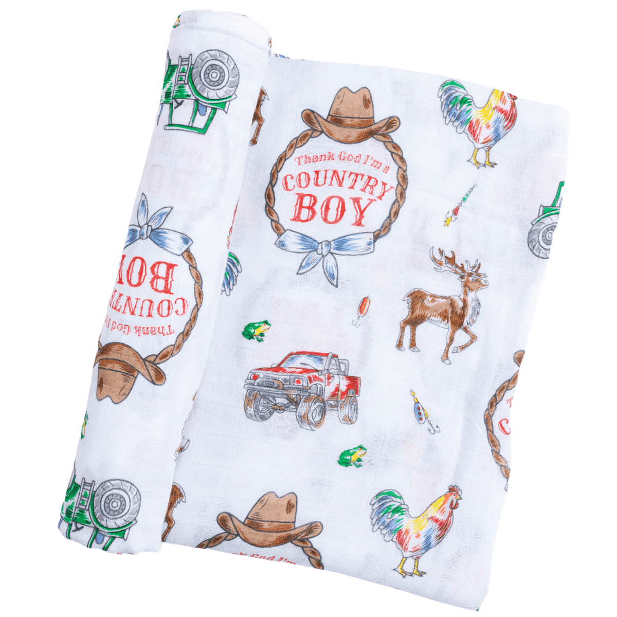 Country Boy Baby Gift Set: Muslin Swaddle & Bib | Organic Cotton
