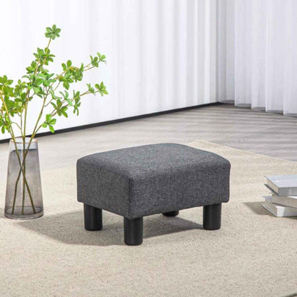HOMCOM 16" Cube Modern Linen Fabric Pouf Footrest Ottoman, Charcoal Gray