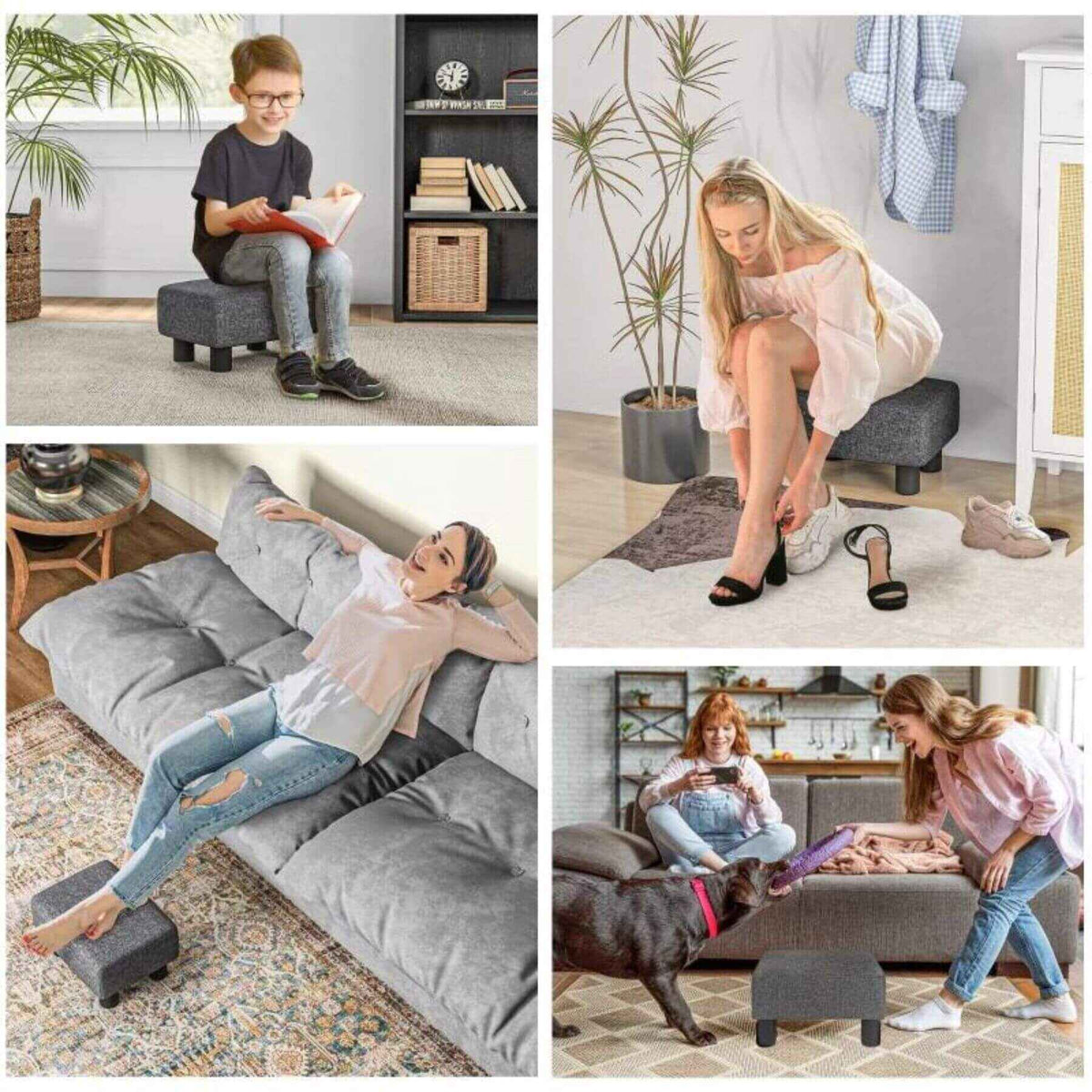 HOMCOM 16" Cube Modern Linen Fabric Pouf Footrest Ottoman, Charcoal Gray