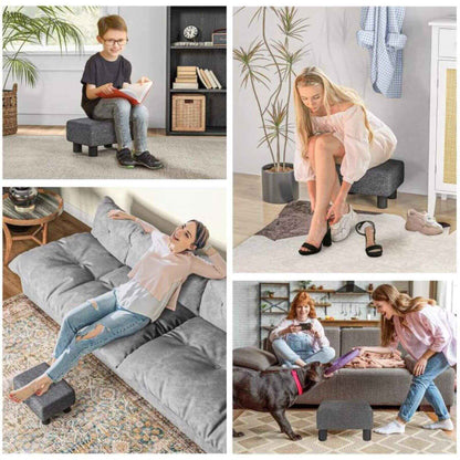 HOMCOM 16" Cube Modern Linen Fabric Pouf Footrest Ottoman, Charcoal Gray
