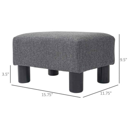 HOMCOM 16" Cube Modern Linen Fabric Pouf Footrest Ottoman, Charcoal Gray
