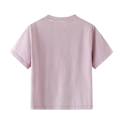 Cute Girl Printed Short Sleeve T-Shirt with Lace Collar - # GIAA23510018