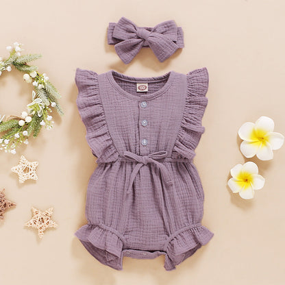 INS Baby Spring And Autumn Models New European And American Sleeveless Solid Color Personality Baby Girl Romper Romper