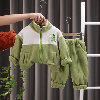 Boys And Girls Fashion Personality Fleece-lined Suit