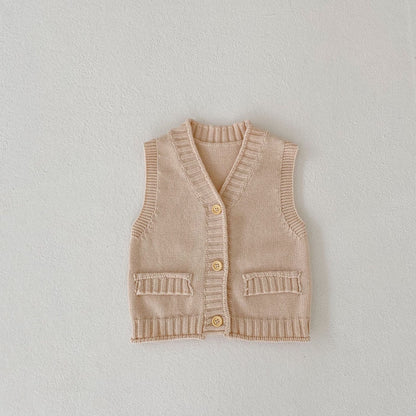 V-neck Cardigan Cotton Knit Sweater Vest Coat