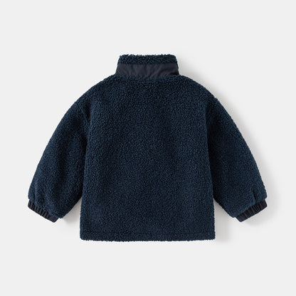 Boys' Thickening Coat Fleece Stand Collar Stitching