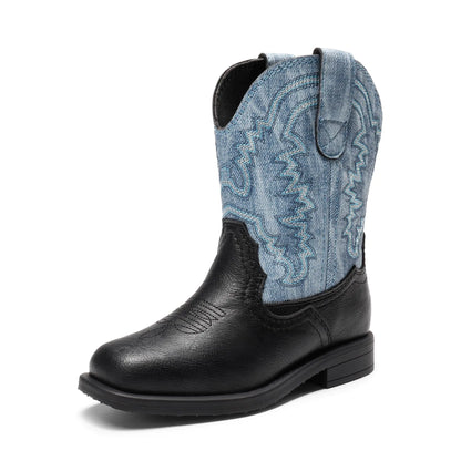 DREAM PAIRS Toddler Little Boys Girls Cowboy Boots Kids Western Square Toe Riding Mid Calf Boots 5 Toddler Black - # BOAA71210007