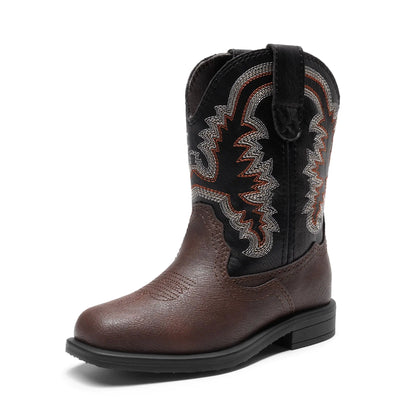 DREAM PAIRS Toddler Little Boys Girls Cowboy Boots Kids Western Square Toe Riding Mid Calf Boots 5 Toddler Black - # BOAA71210007