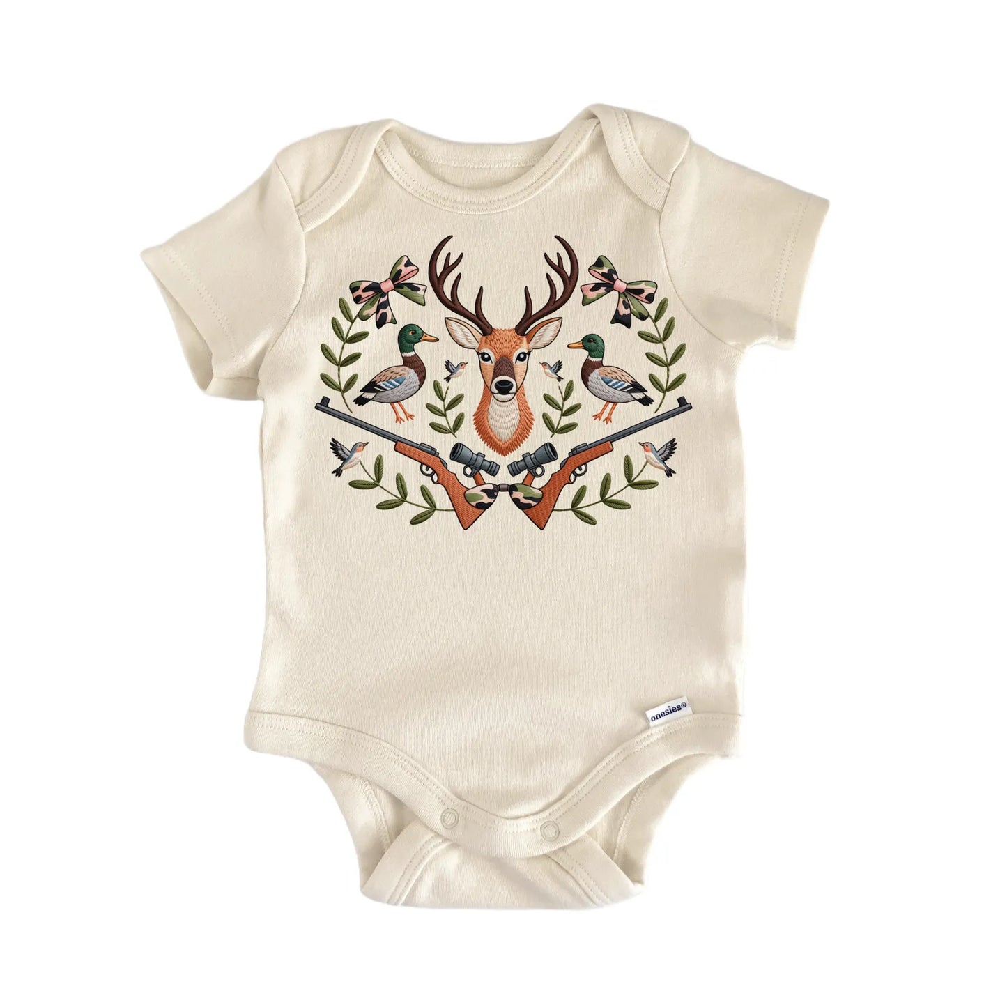 Duck Deer Hunting Wreath Newborn Baby Bodysuit
