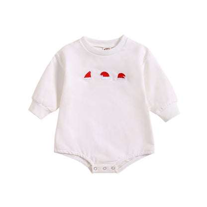 New Baby Printed Christmas Hat Cartoon Jumpsuit