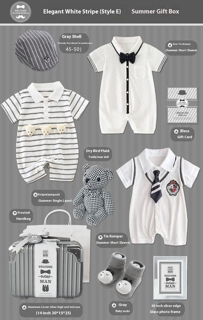 Baby Gift Package Elegant White Striped Gray Baby Boy