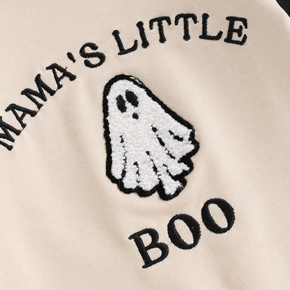 Letter Ghost Embroidery Color blocked Long sleeved Cartoon Cute jumpsuit Crawler
