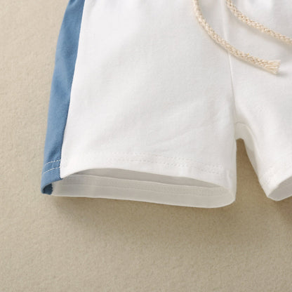Children's Short Sleeve Color Contrast Patchwork English Printed T-shirt Suit