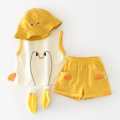 Big White Goose Vest Set Infant And Toddler Cartoon Shorts