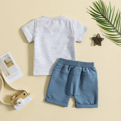 Children's Clothing Round Neck Letter Print Top Two-piece Set