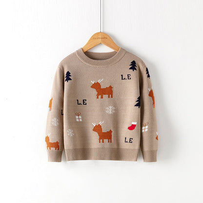 Cotton Double Layer Autumn Winter Christmas Long Sleeved Children's Sweater