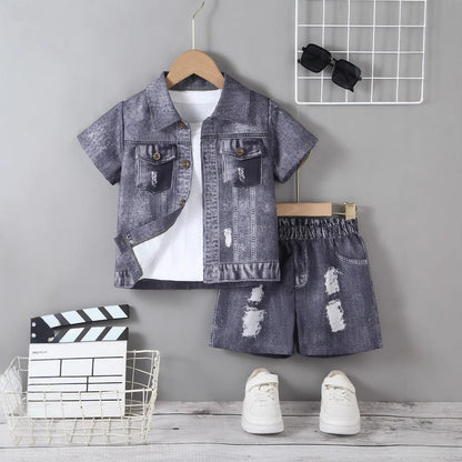 Trendy Style Broken Hole Design Shorts Suit