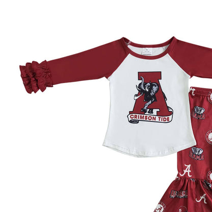 Baby Girls Alabama football team bell pants sets: 2T