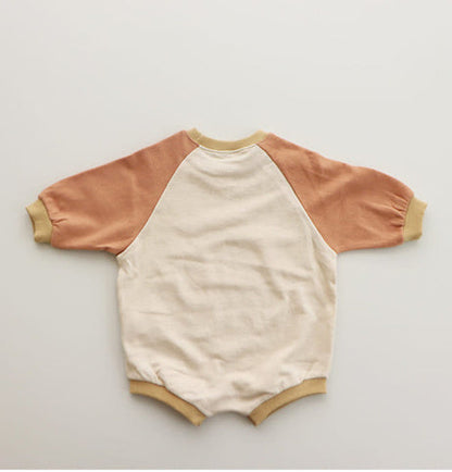 Contrasting Color Raglan Small Sweater Triangle Climbing Jumpsuit