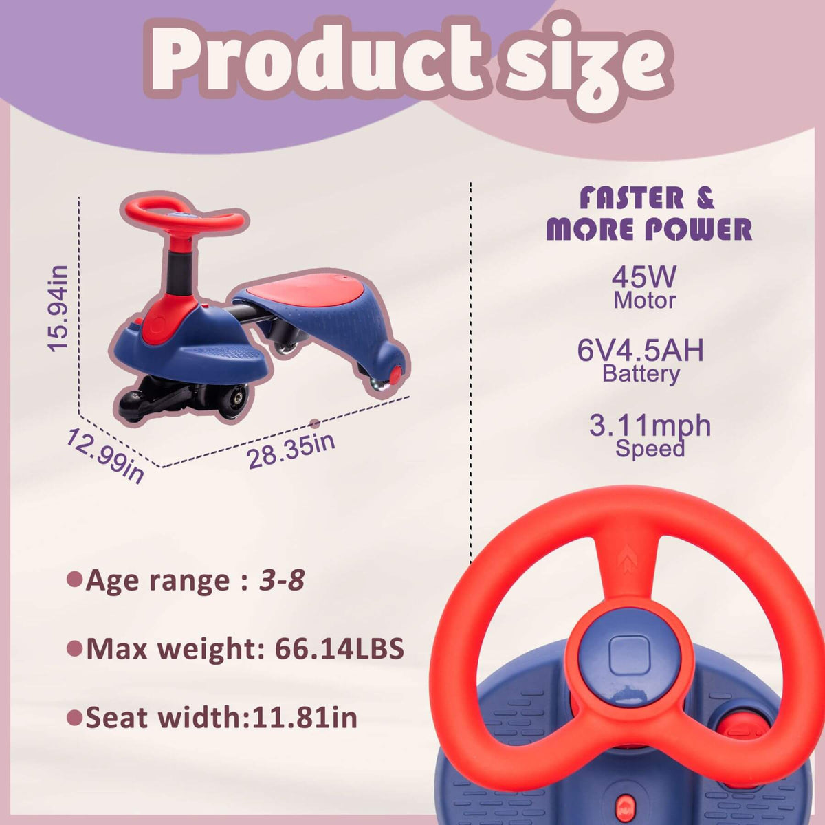 ToyRides Elite 6V Kids Ride On Electric Wiggle Car, for Kids aged 3+, Red & Blue