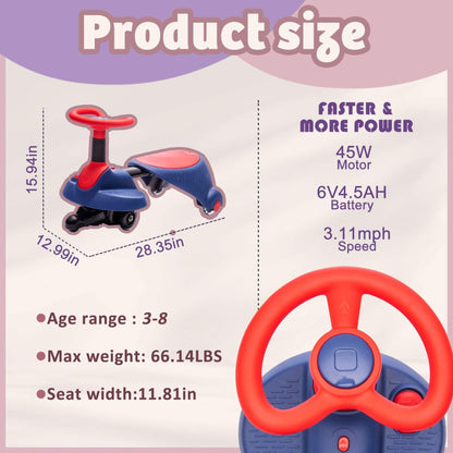 ToyRides Elite 6V Kids Ride On Electric Wiggle Car, for Kids aged 3+, Red & Blue