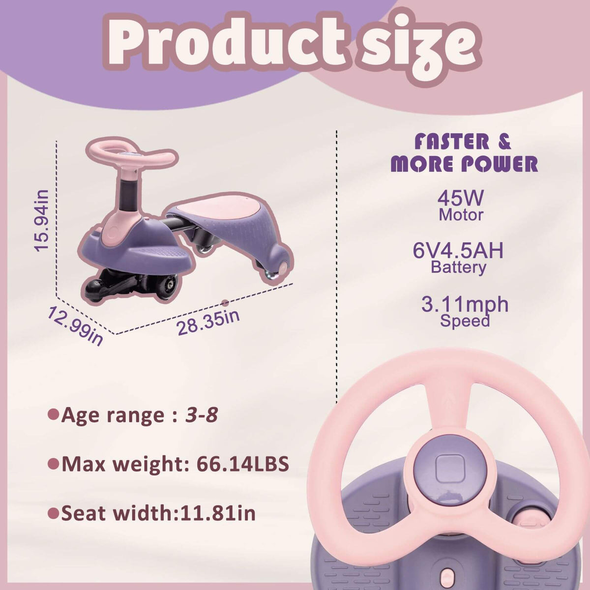 ToyRides Elite 6V Kids Ride On Electric Wiggle Car, for Kids aged 3+, Purple