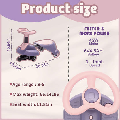 ToyRides Elite 6V Kids Ride On Electric Wiggle Car, for Kids aged 3+, Purple
