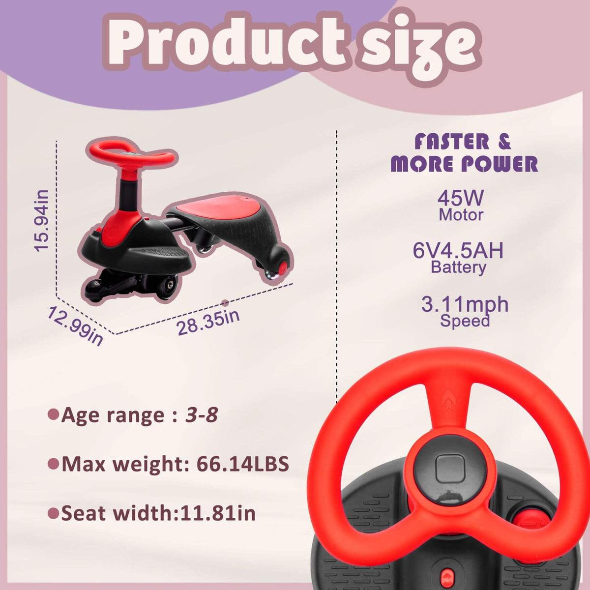 ToyRides Elite 6V Kids Ride On Electric Wiggle Car, for Kids aged 3+, Red & Black
