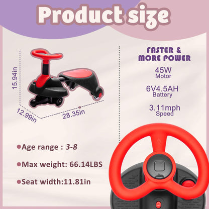 ToyRides Elite 6V Kids Ride On Electric Wiggle Car, for Kids aged 3+, Red & Black