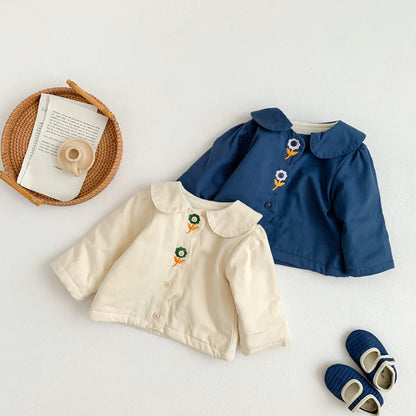 Embroidered Doll Collar Thick Jacket for Girls 1-3Y - # BAAA61110005
