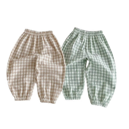 Ins Summer Children's Plaid Trousers Thin Linen Style